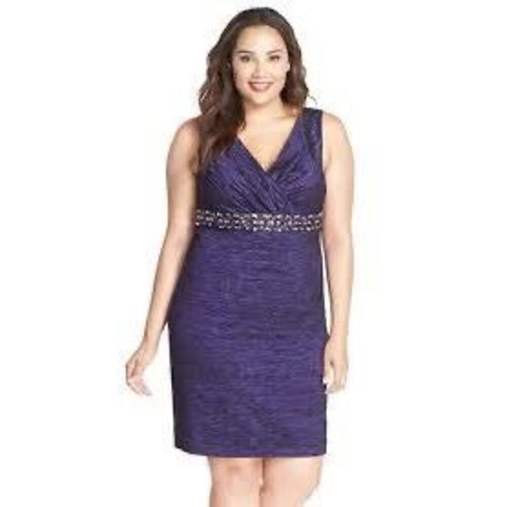 Eliza J Women’s Size 20 Beaded Waist Knee Length Dress Purple Sleeveless